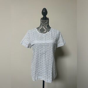 J. Crew Cream Blue Tie Back Seersucker Crochet Eyelet Short Sleeve Top 8
